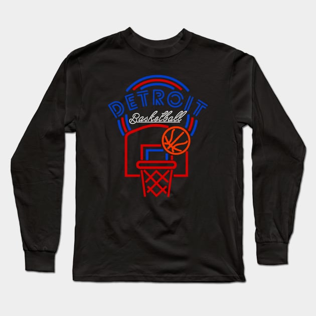 Neon Detroit Basketball Long Sleeve T-Shirt by MulletHappens